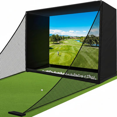 Golf Simulator Enclosure Built for Home Practice, 10X8FT Steel Frame, HD Impact Screen Kit, EPE Foam-Filled