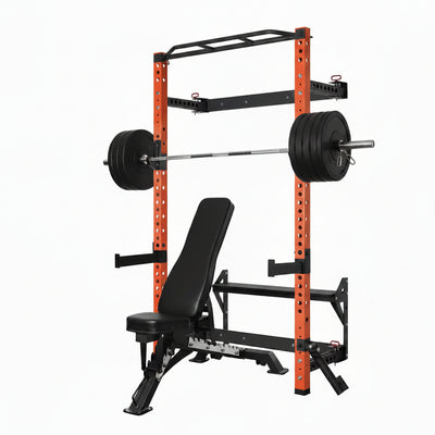 Wall Mounted Squat Rack Built to Maximize Space, 1000 lb Capacity, Folding Design, Multi-Exercise Attachments