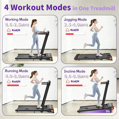Foldable Walking Pad Treadmill for Home with Handle Bar and Removable Desk, 4.0HP under Desk Treadmill with Incline, 330 Lb Compact Treadmill for Small Spaces with Wristband Remote Control