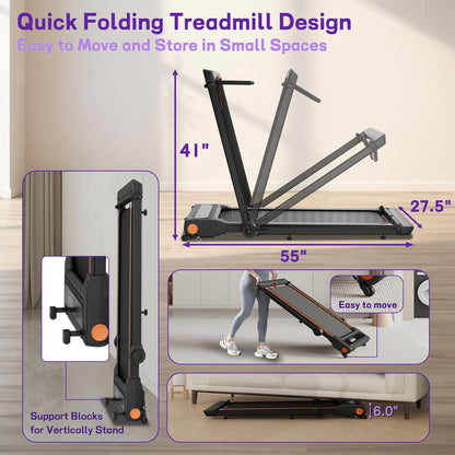 Foldable Walking Pad Treadmill for Home with Handle Bar and Removable Desk, 4.0HP under Desk Treadmill with Incline, 330 Lb Compact Treadmill for Small Spaces with Wristband Remote Control