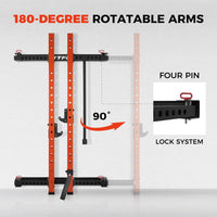 2.36'' X 2.36'' Folding Squat Rack for Home Gym, Wall Mounted Squat Rack with Attachments - Space Saving Squat Power Rack