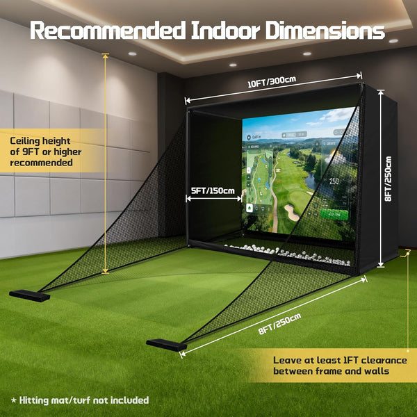 Golf Simulator Enclosure Built for Home Practice, 10X8FT Steel Frame, HD Impact Screen Kit, EPE Foam-Filled