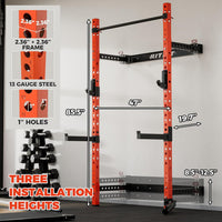 2.36'' X 2.36'' Folding Squat Rack for Home Gym, Wall Mounted Squat Rack with Attachments - Space Saving Squat Power Rack