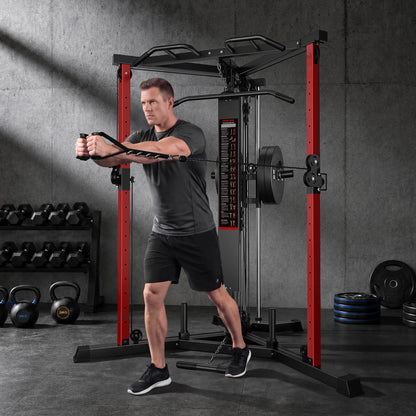 Cable Crossover Machine, Multi‑Functional Home Gym Trainer, Height‑Adjustable Dual Pulley System, Pull‑Up Bar & Full Accessories for Full‑Body Strength Workouts