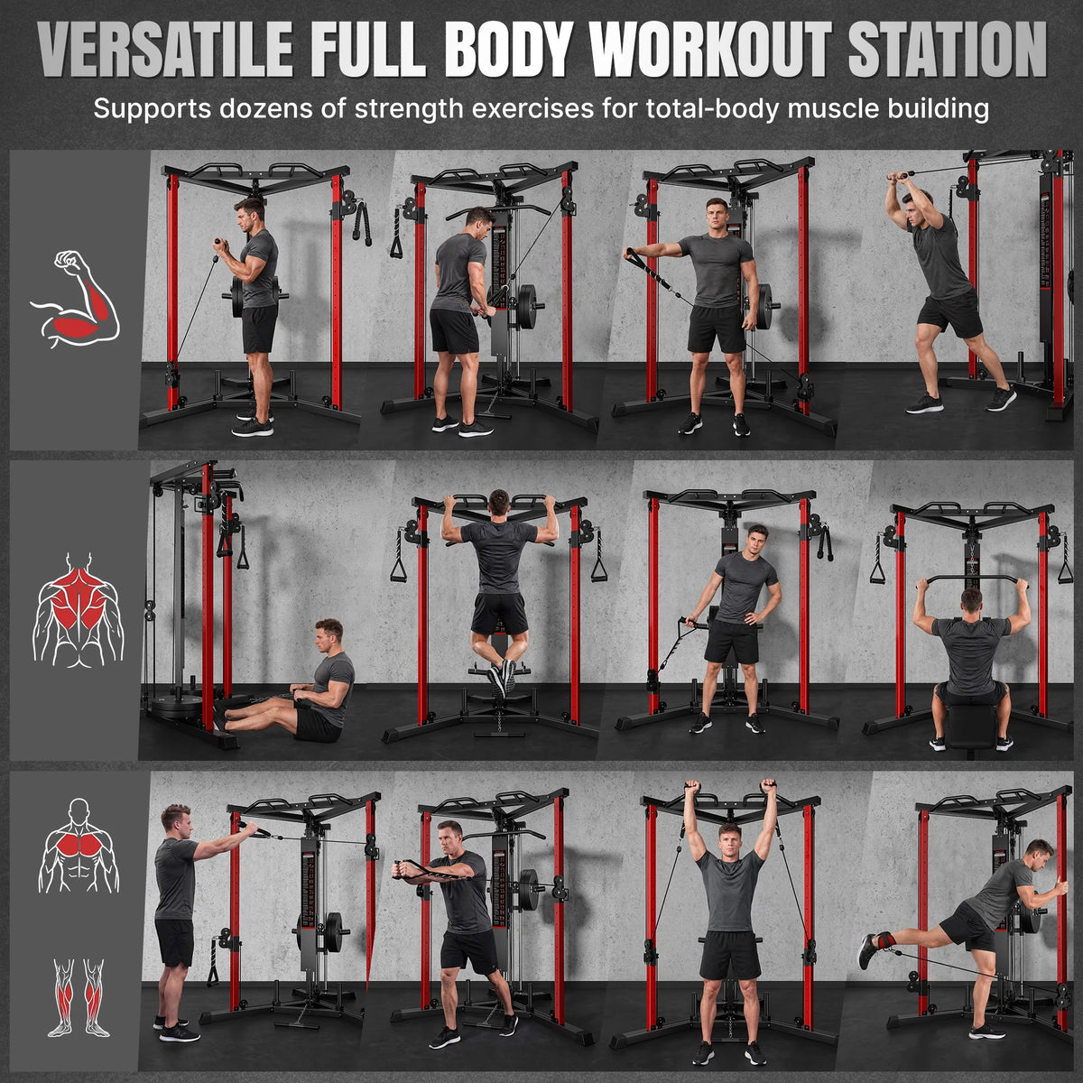 Cable Crossover Machine, Multi‑Functional Home Gym Trainer, Height‑Adjustable Dual Pulley System, Pull‑Up Bar & Full Accessories for Full‑Body Strength Workouts