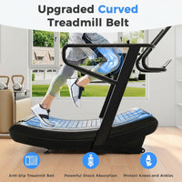Manual Curved Treadmill Built for Natural Running, LED Display, 440 lb Capacity, 4 Resistance Levels