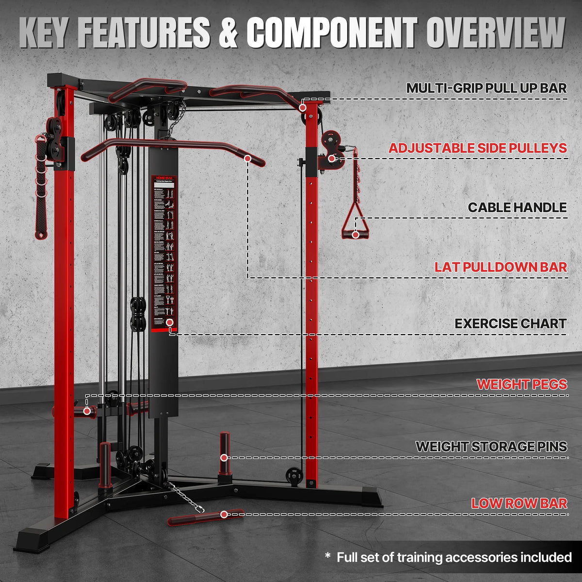 Cable Crossover Machine, Multi‑Functional Home Gym Trainer, Height‑Adjustable Dual Pulley System, Pull‑Up Bar & Full Accessories for Full‑Body Strength Workouts