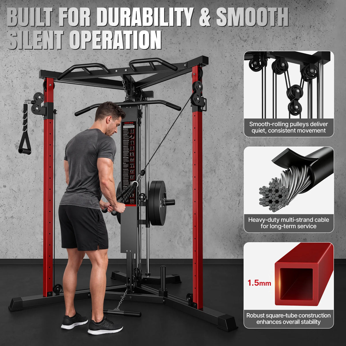 Cable Crossover Machine, Multi‑Functional Home Gym Trainer, Height‑Adjustable Dual Pulley System, Pull‑Up Bar & Full Accessories for Full‑Body Strength Workouts