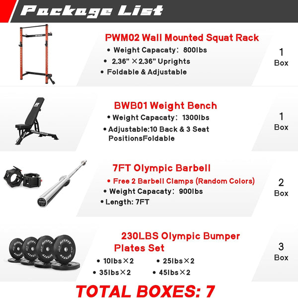 Wall Mounted Squat Rack Built to Maximize Space, 1000 lb Capacity, Folding Design, Multi-Exercise Attachments