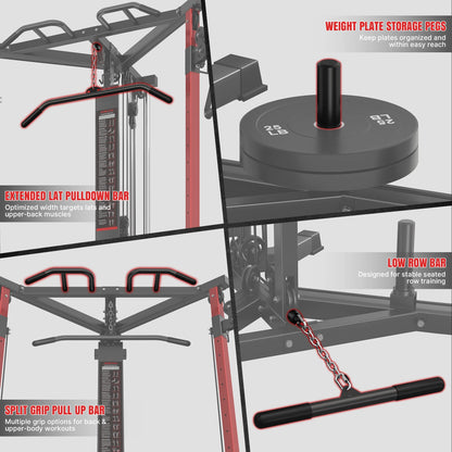 Cable Crossover Machine, Multi‑Functional Home Gym Trainer, Height‑Adjustable Dual Pulley System, Pull‑Up Bar & Full Accessories for Full‑Body Strength Workouts