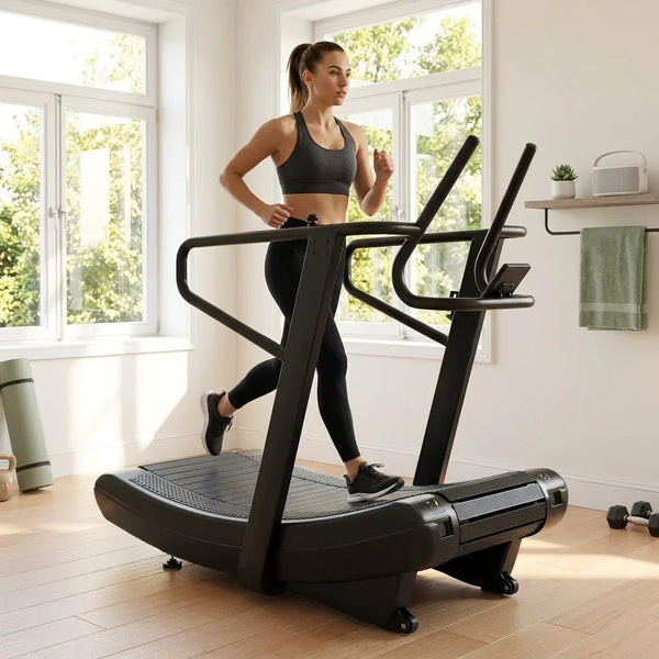 Manual Curved Treadmill Built for Natural Running, LED Display, 440 lb Capacity, 4 Resistance Levels