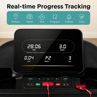 Treadmill with Incline & Handle Bars | Compact Portable Walking Pad & Treadmill for Home/Apartment | Wide Running Belt 40" X 16" | Includes Workout Trainer Program with Bluetooth App